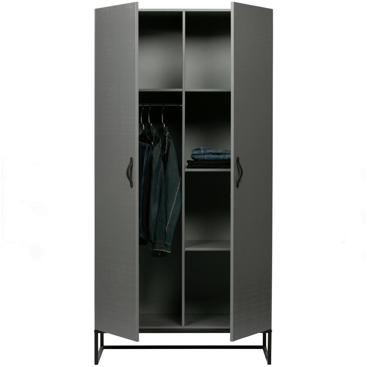 DREHTÜRENSCHRANK 100/195/53 cm 2-türig Grau  - Schwarz/Grau, Design, Leder/Holz (100/195/53cm) - Livetastic