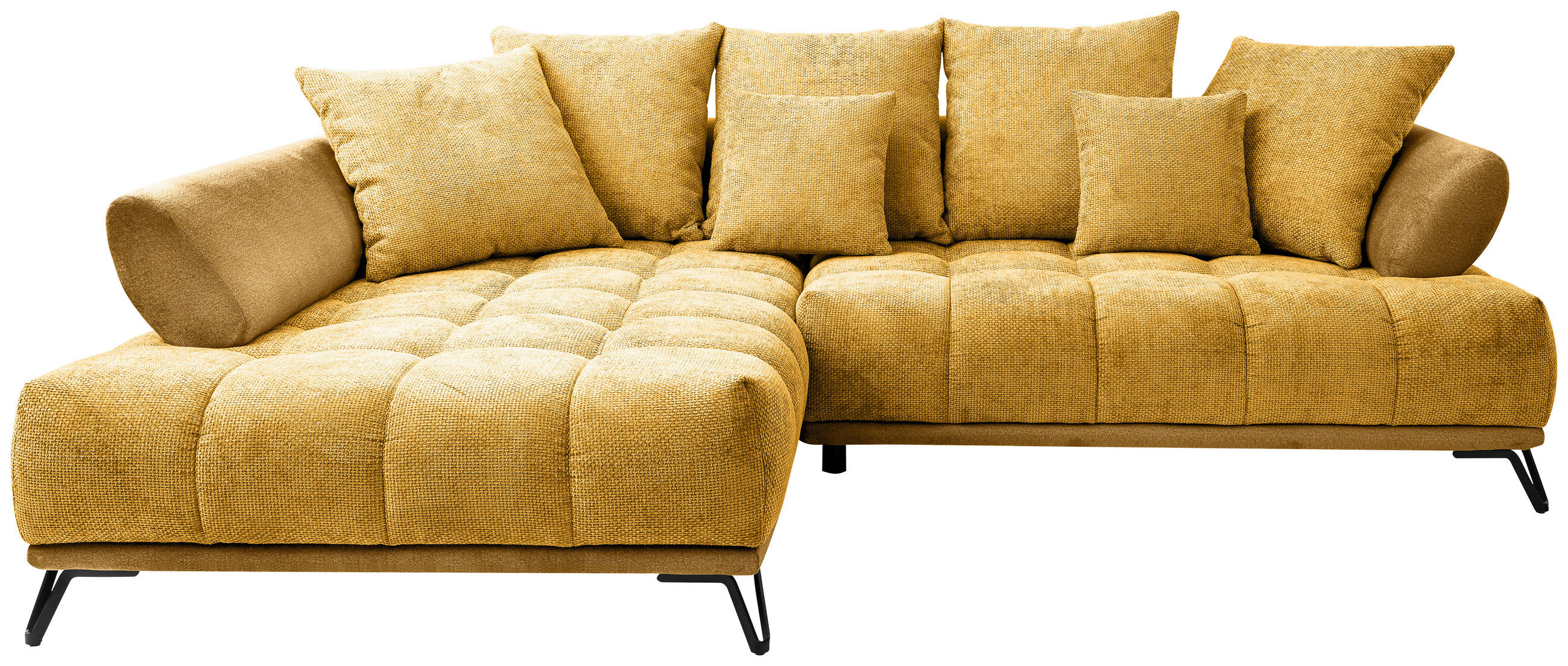 ECKSOFA Currygelb Chenille Zierkissen, Rückenkissen, Rücken echt  - Currygelb/Schwarz, MODERN, Textil/Metall (184/262cm) - MID.YOU
