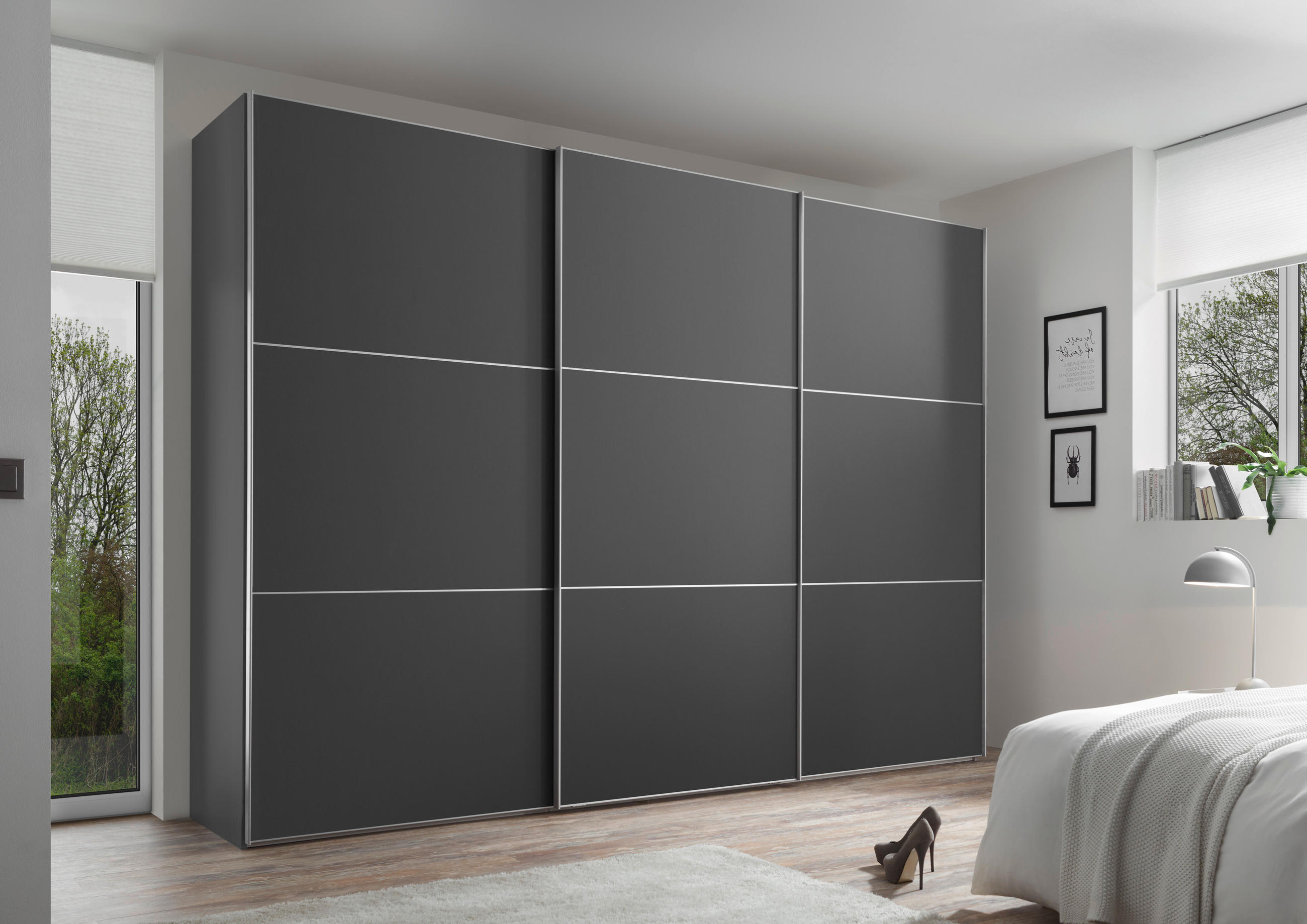 SCHWEBETÜRENSCHRANK 280/222/68 cm 3-türig  - Anthrazit/Alufarben, Holzwerkstoff/Metall (280/222/68cm) - Moderano