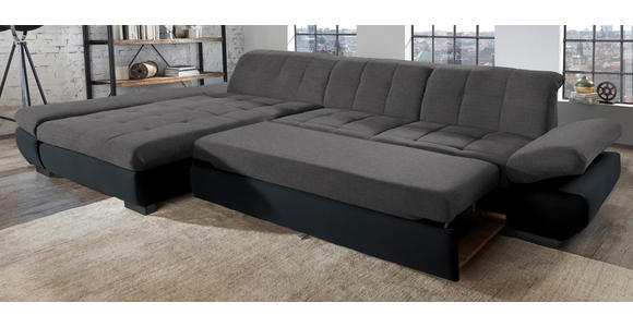 ECKSOFA in Mikrofaser Grau  - Schwarz/Grau, Design, Textil/Metall (341/204cm) - Xora