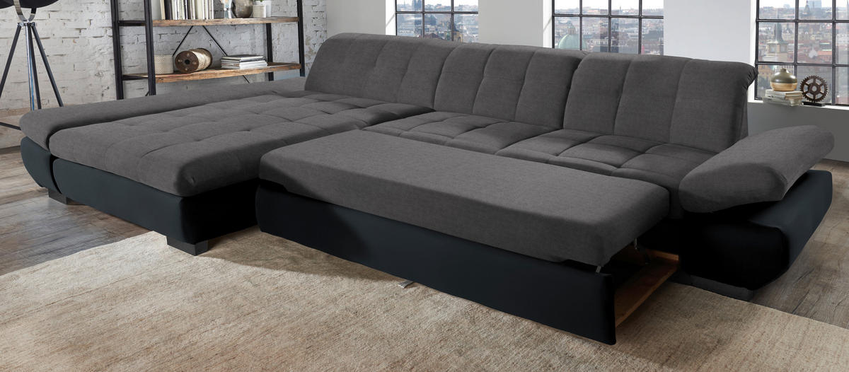 ECKSOFA in Mikrofaser Grau  - Schwarz/Grau, Design, Textil/Metall (341/204cm) - Xora