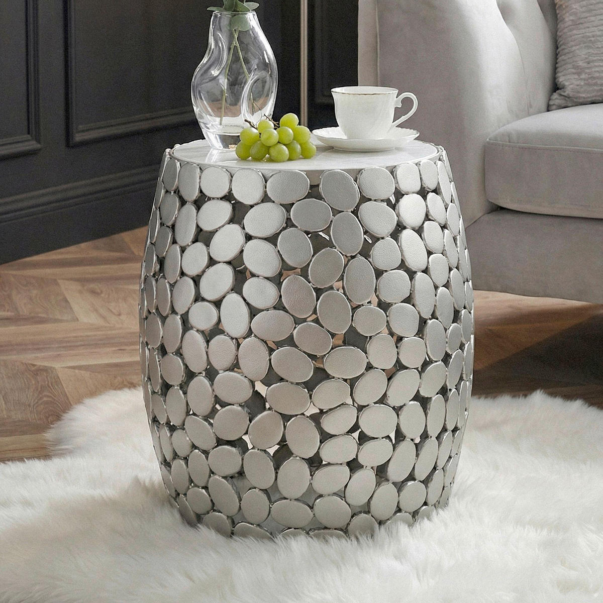 BEISTELLTISCH Silberfarben rund  - Silberfarben, Design, Stein/Metall (40/46/40cm) - Livetastic