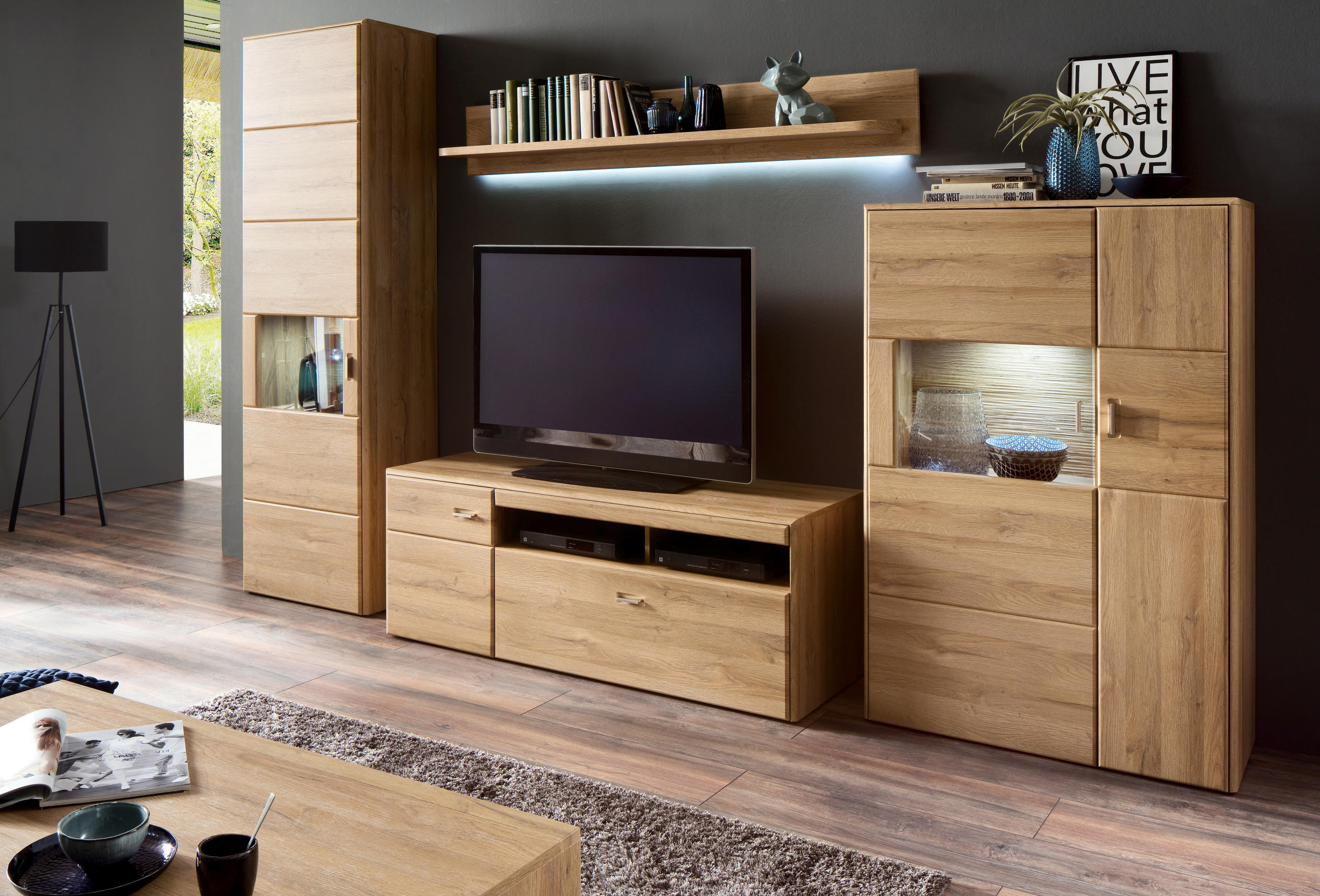 HIGHBOARD  in 94/139/39 cm  - Eichefarben/Silberfarben, KONVENTIONELL, Glas/Holzwerkstoff (94/139/39cm) - Cantus
