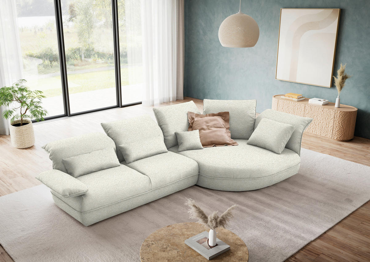 ECKSOFA Chenille Creme  - Creme/Schwarz, Design, Kunststoff/Textil (343/154cm) - Koinor