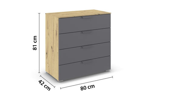 KOMMODE  in 80/81/42 cm  - Dunkelgrau/Eiche Artisan, Design, Holzwerkstoff/Metall (80/81/42cm) - Carryhome