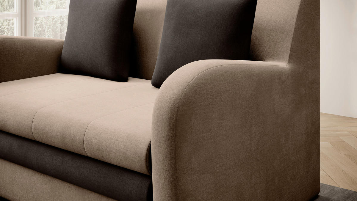 SCHLAFSOFA Samt Beige, Dunkelbraun  - Beige/Dunkelbraun, Design, Kunststoff/Textil (244/97/97cm) - MID.YOU