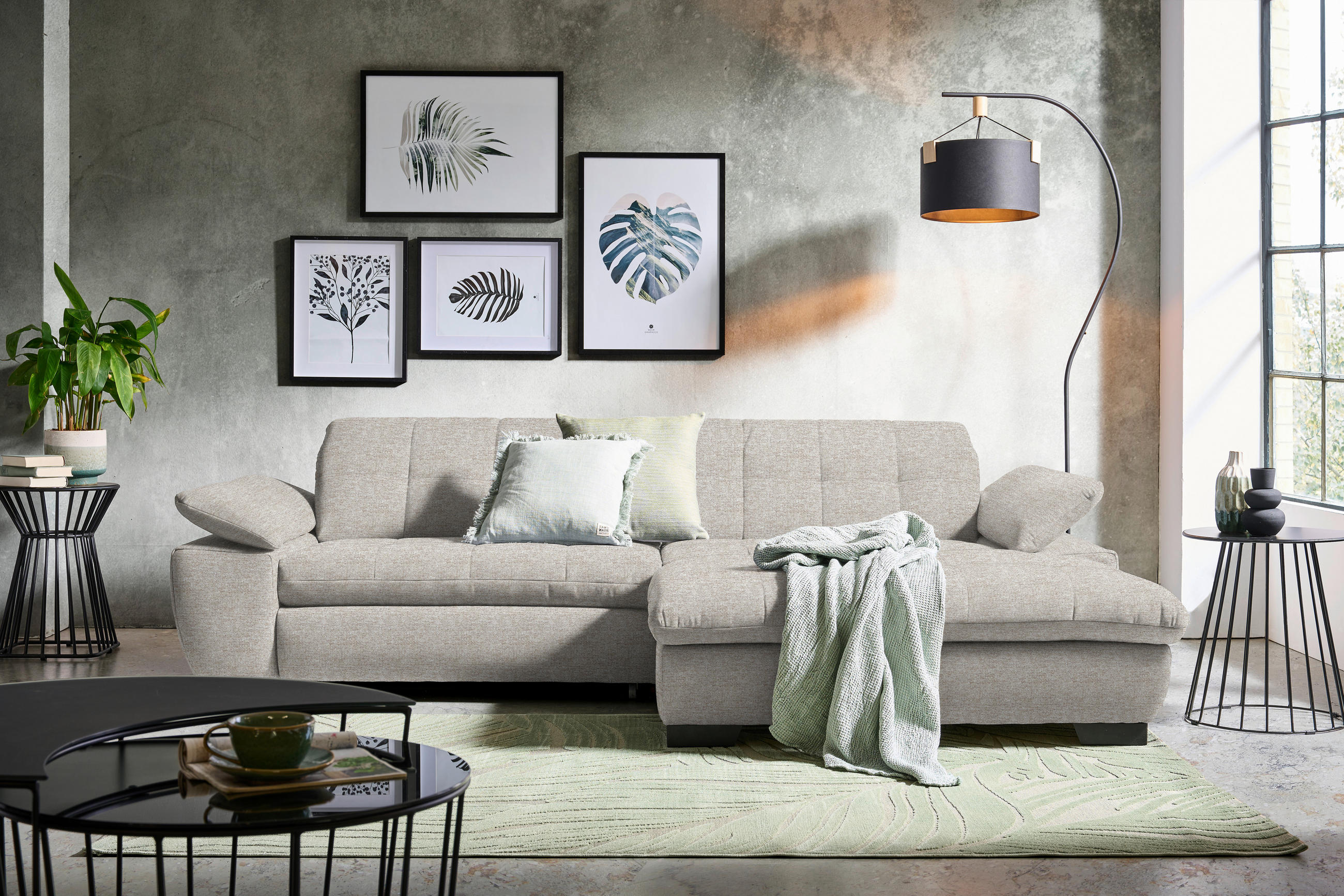 CANAPÉ D'ANGLE in Webstoff Beige  - Beige/Schwarz, Design, Textil/Metall (265/180cm) - Carryhome