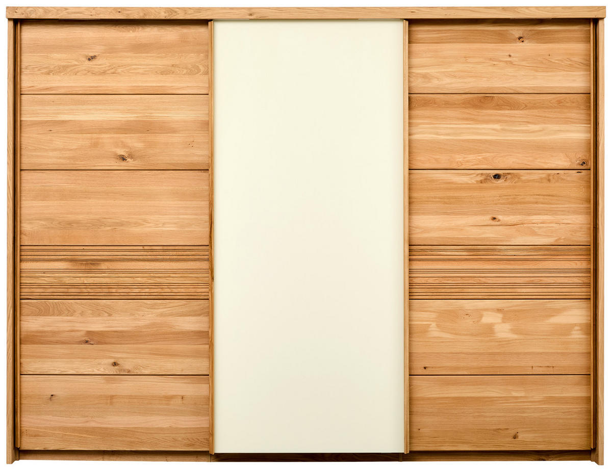 SCHWEBETÜRENSCHRANK 285/216/70 cm 3-türig Champagner, Wildeiche  - Wildeiche/Champagner, Design, Glas/Holz (285/216/70cm) - Linea Natura