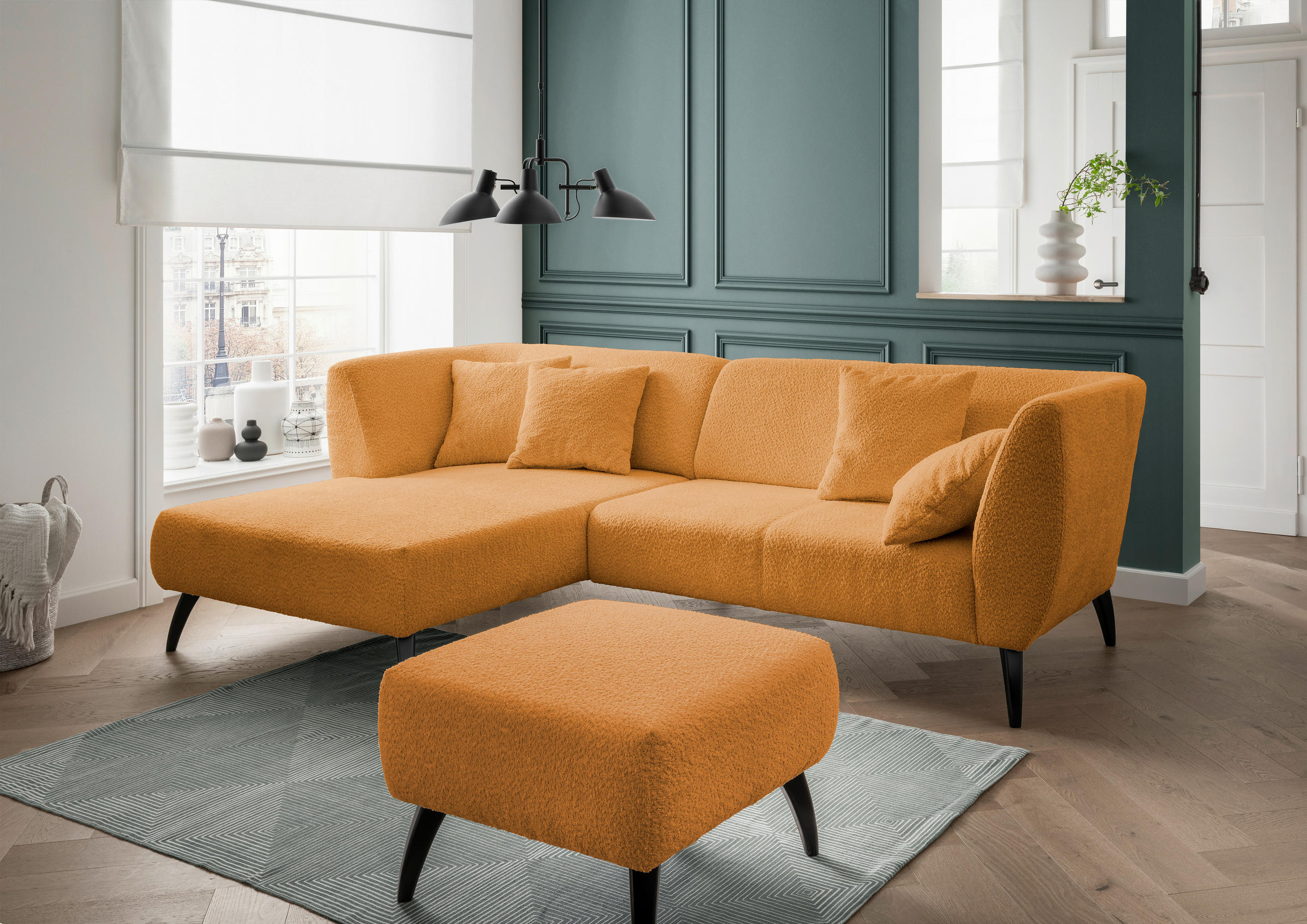 ECKSOFA in Bouclé Goldfarben  - Goldfarben/Schwarz, Modern, Holz/Textil (160/264cm) - MID.YOU