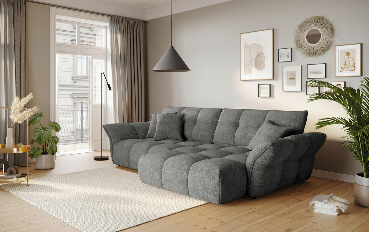 ECKSOFA Anthrazit Chenille Rücken echt  - Anthrazit/Schwarz, Design, Kunststoff/Textil (312/177cm) - Welnova
