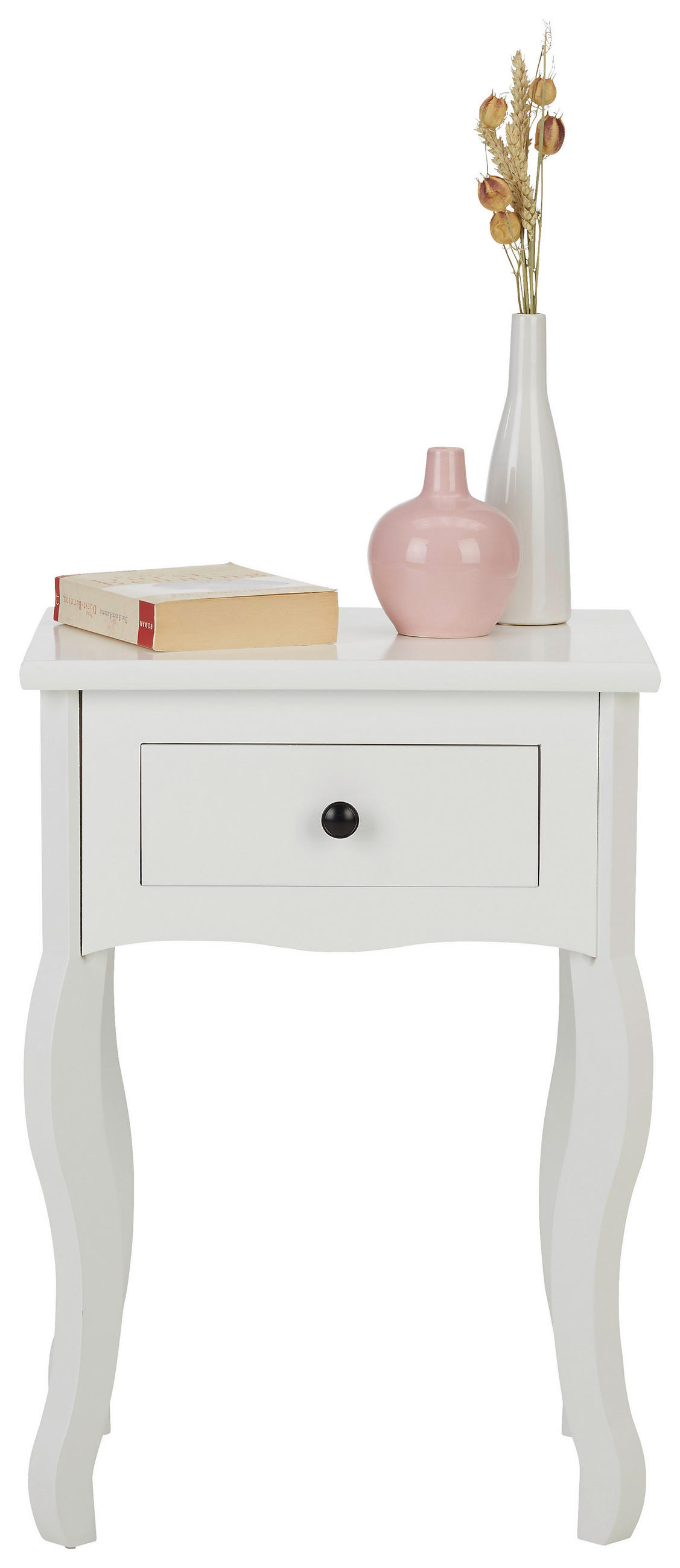 NOČNA OMARICA, delno masivno bela  - črna/bela, Romantika, kovina/leseni material (40/58/32cm) - Mömax