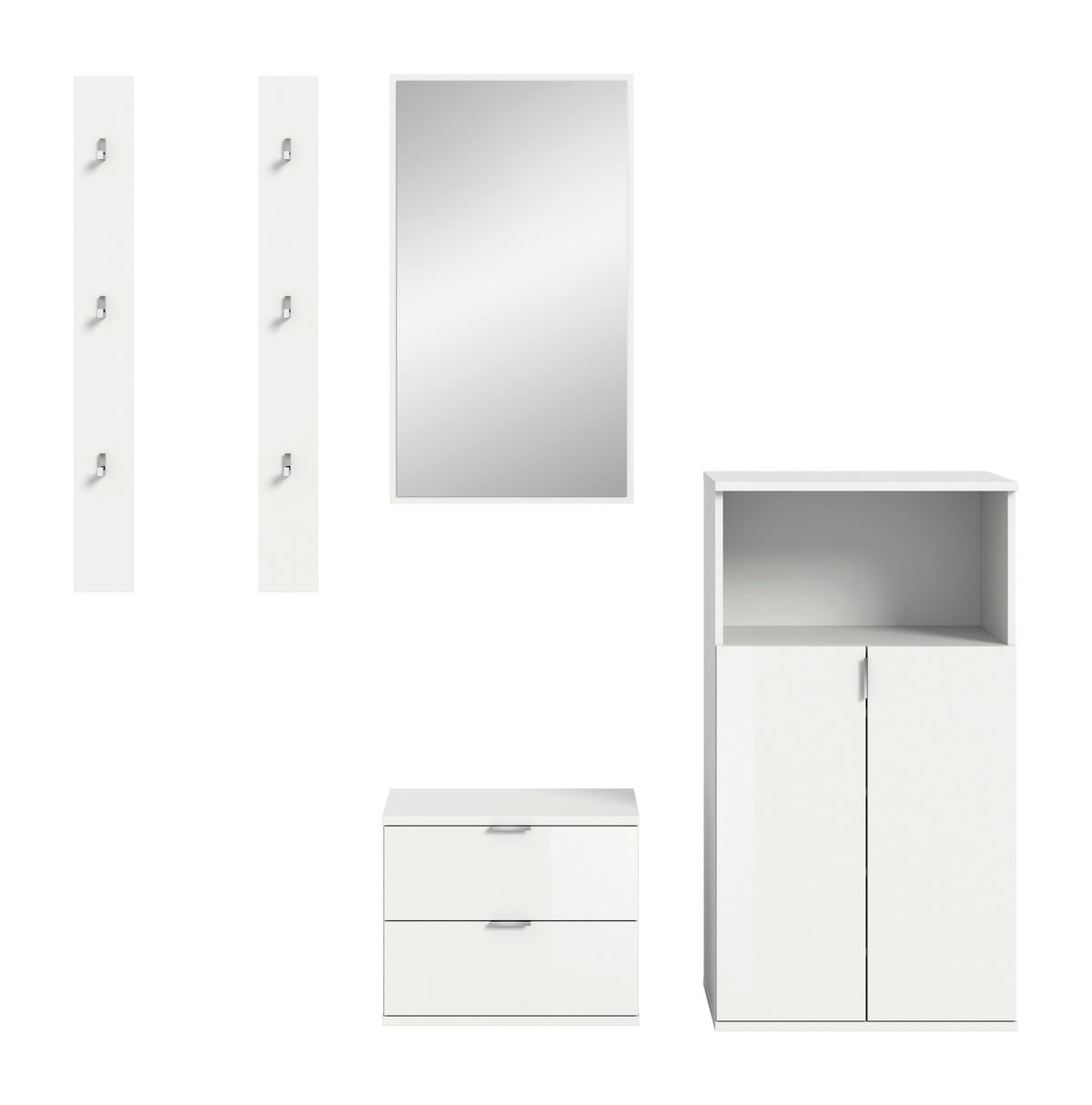 GARDEROBE 5-teilig  in 179/193/37 cm  - Weiß Hochglanz/Weiß, Design, Holzwerkstoff (179/193/37cm) - Livetastic