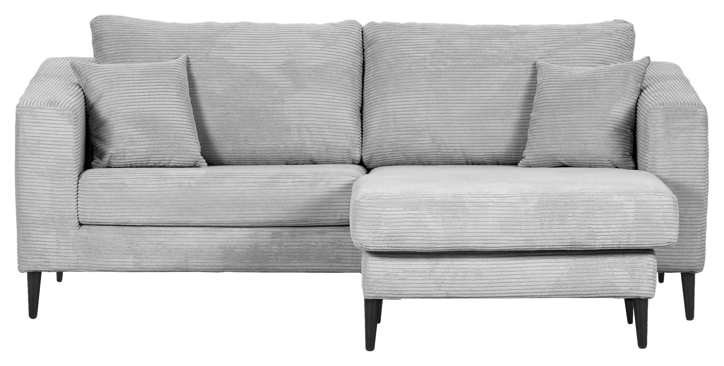 ECKSOFA 212/155 cm  in Cord Hellgrau Zierkissen, Rückenkissen, Rücken echt  212/155 cm  - Hellgrau/Schwarz, KONVENTIONELL, Holz/Textil (212/155cm) - Carryhome