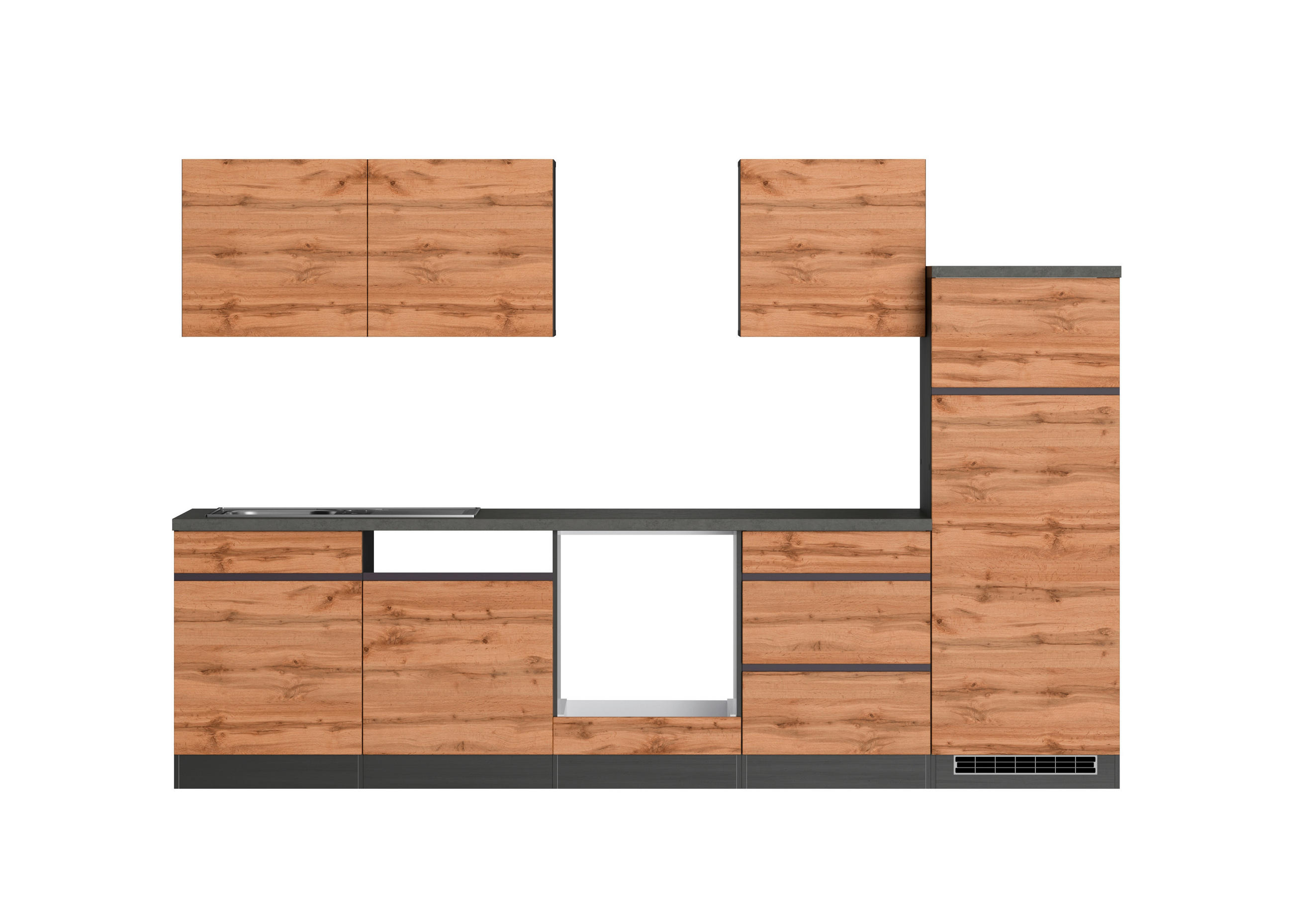 KÜCHENLEERBLOCK 300 cm   in Graphitfarben, Eiche Wotan  - Eiche Wotan/Graphitfarben, Design, Holzwerkstoff (300cm) - Held