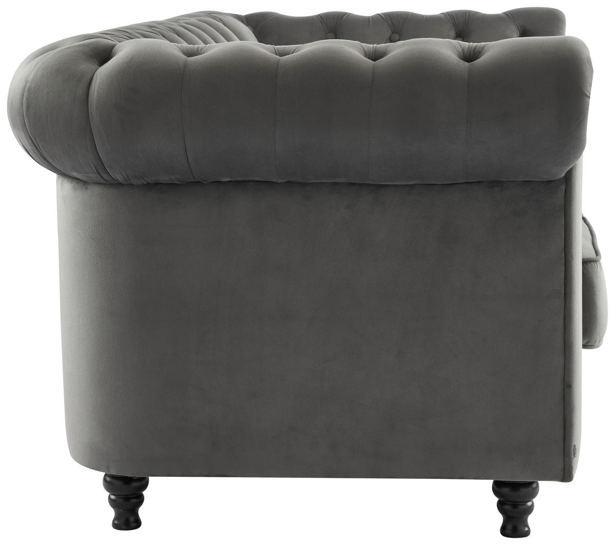 ZOFA CHESTERFIELD,  siva, črna les, tekstil  - siva/črna, Trend, tekstil/les (165/73/87cm) - Xora