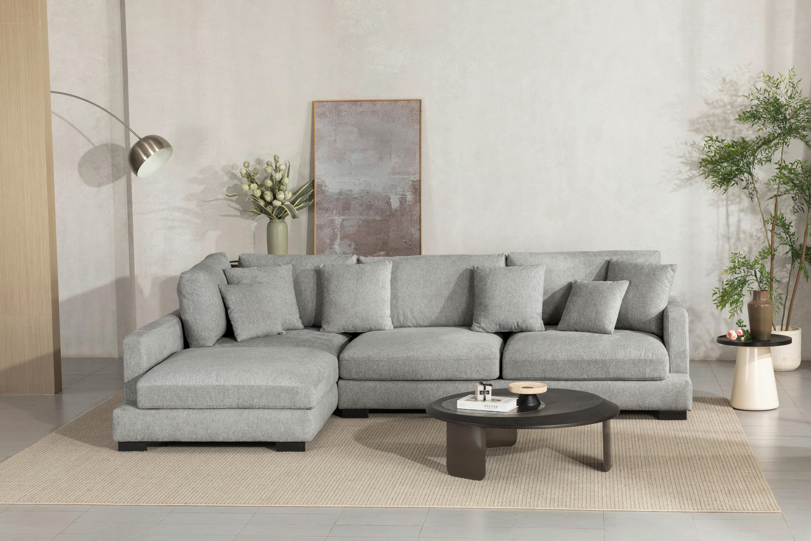 ECKSOFA Grau Webstoff  - Schwarz/Grau, Design, Textil/Metall (212/323cm) - Livetastic