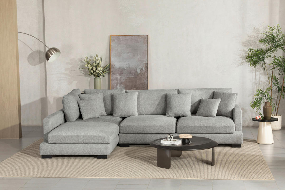 ECKSOFA Grau Webstoff  - Schwarz/Grau, Design, Textil/Metall (212/323cm) - Livetastic