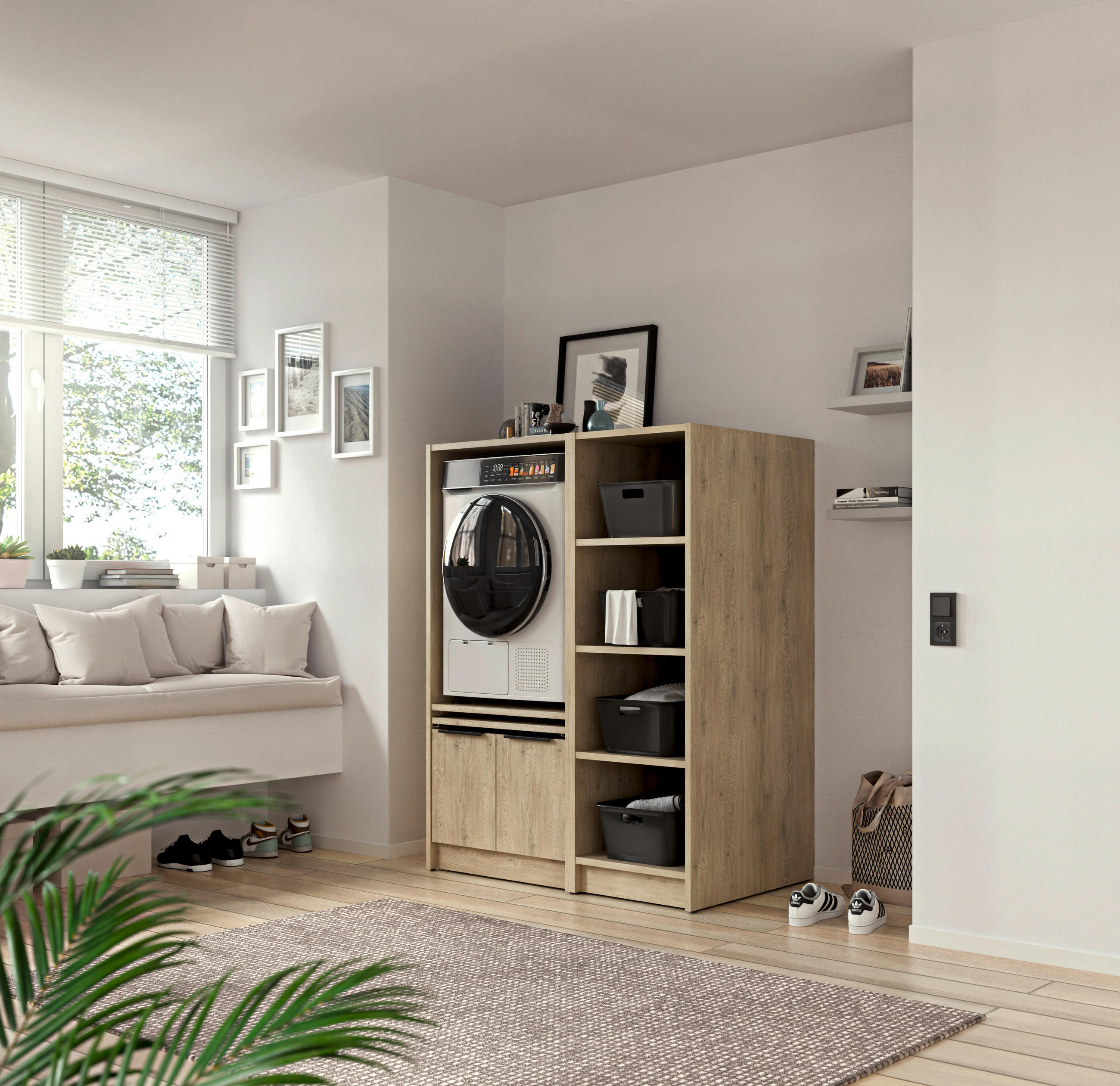 MEHRZWECKSCHRANK 50/150/68 cm  - Eichefarben/Schwarz, Basics, Holzwerkstoff/Kunststoff (50/150/68cm) - MID.YOU