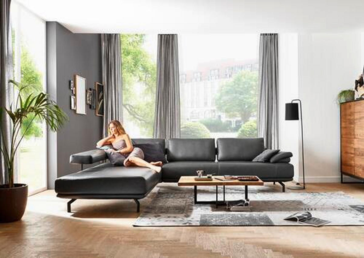 ECKSOFA in Echtleder Anthrazit  - Anthrazit, Design, Leder/Metall (325/255cm) - Dieter Knoll