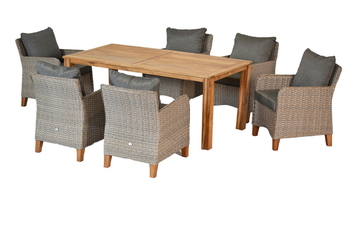 GARTENTISCHGRUPPE Akazie Hartholz Stahl  - Beige/Beigebraun, KONVENTIONELL, Holz/Kunststoff - Gardenson