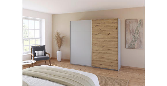 SCHWEBETÜRENSCHRANK  in Eiche Artisan, Seidengrau  - Seidengrau/Alufarben, KONVENTIONELL, Holzwerkstoff/Metall (225/210/62cm) - Xora