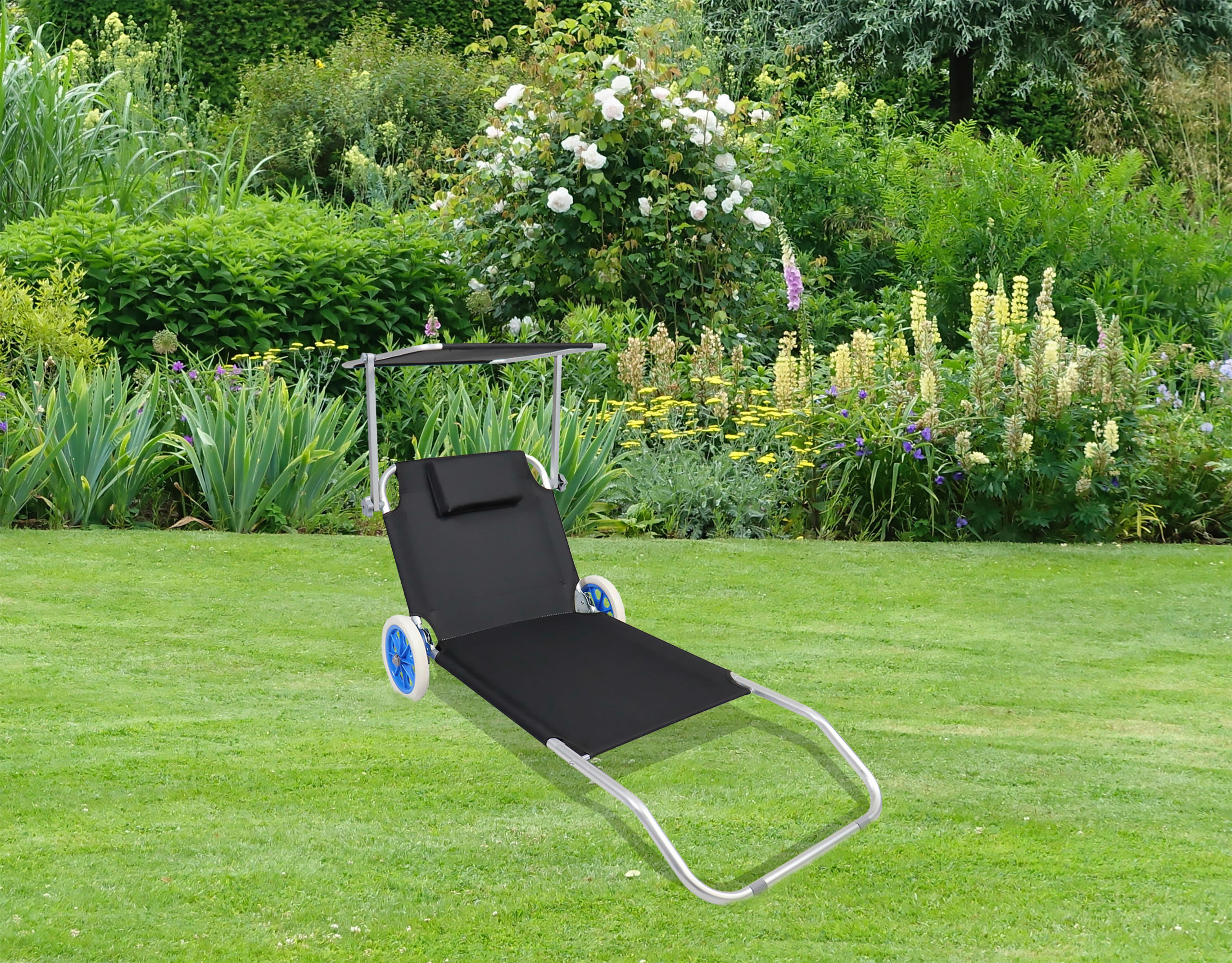 GARTENLIEGE 165/16/65 cm  - Schwarz, Basics, Textil/Metall (165/16/65cm) - Gardenson