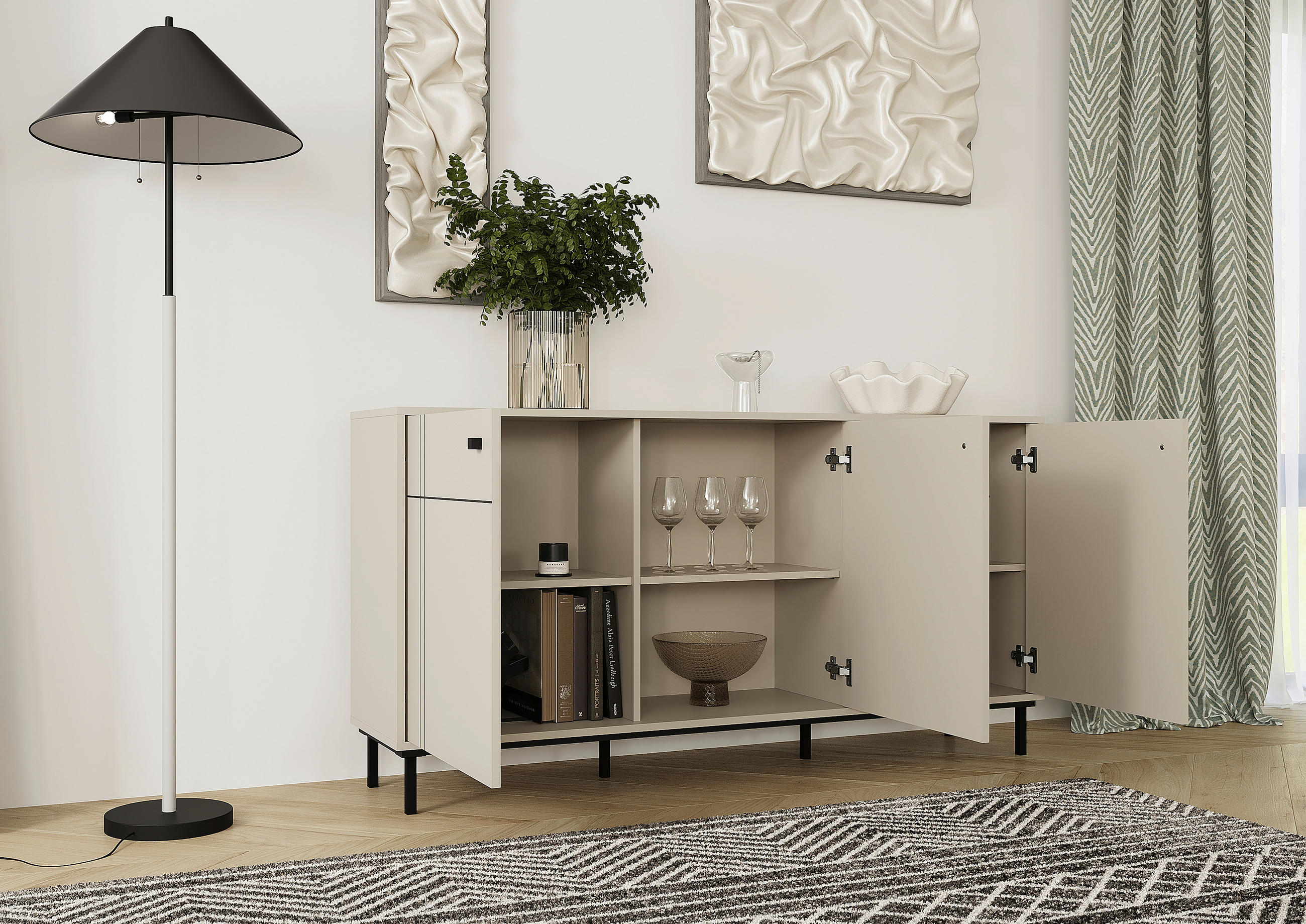 SIDEBOARD  in 160,2/81,8/37 cm  - Kaschmir/Schwarz, MODERN, Holzwerkstoff/Kunststoff (160,2/81,8/37cm) - Carryhome