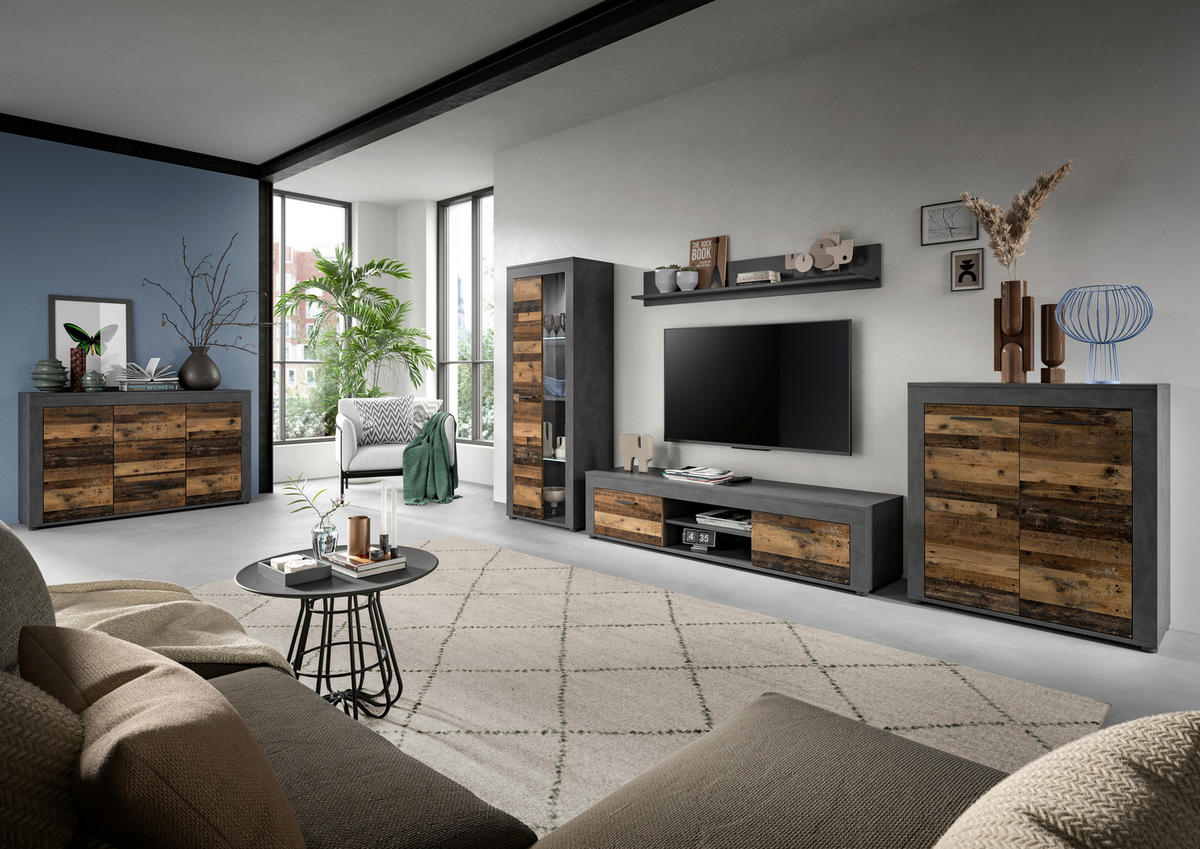 OBÝVACÍ STĚNA přírodní barvy - černá/přírodní barvy, Design, kompozitní dřevo/plast (330/159/35cm) - MID.YOU