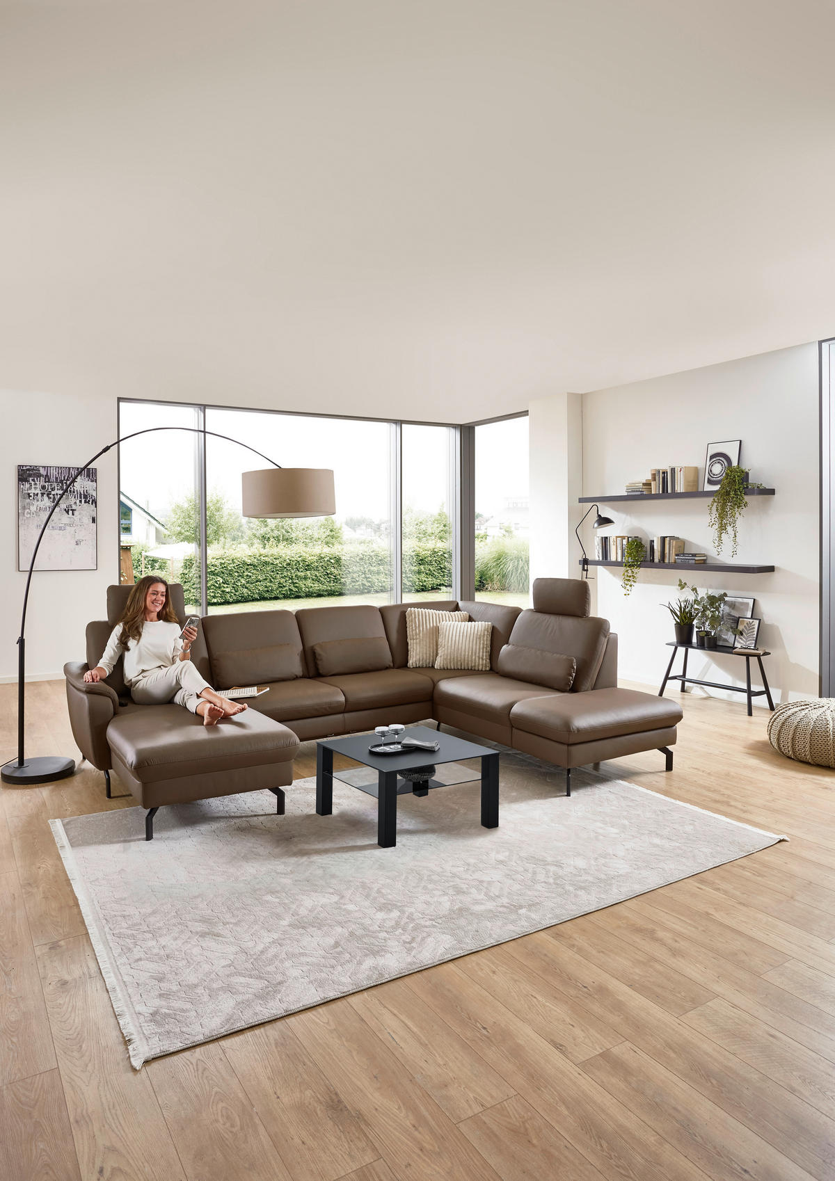 SAROKGARNITÚRA bőr barna  - barna/fekete, Konventionell, bőr/fém (168/306/224cm) - Beldomo Premium