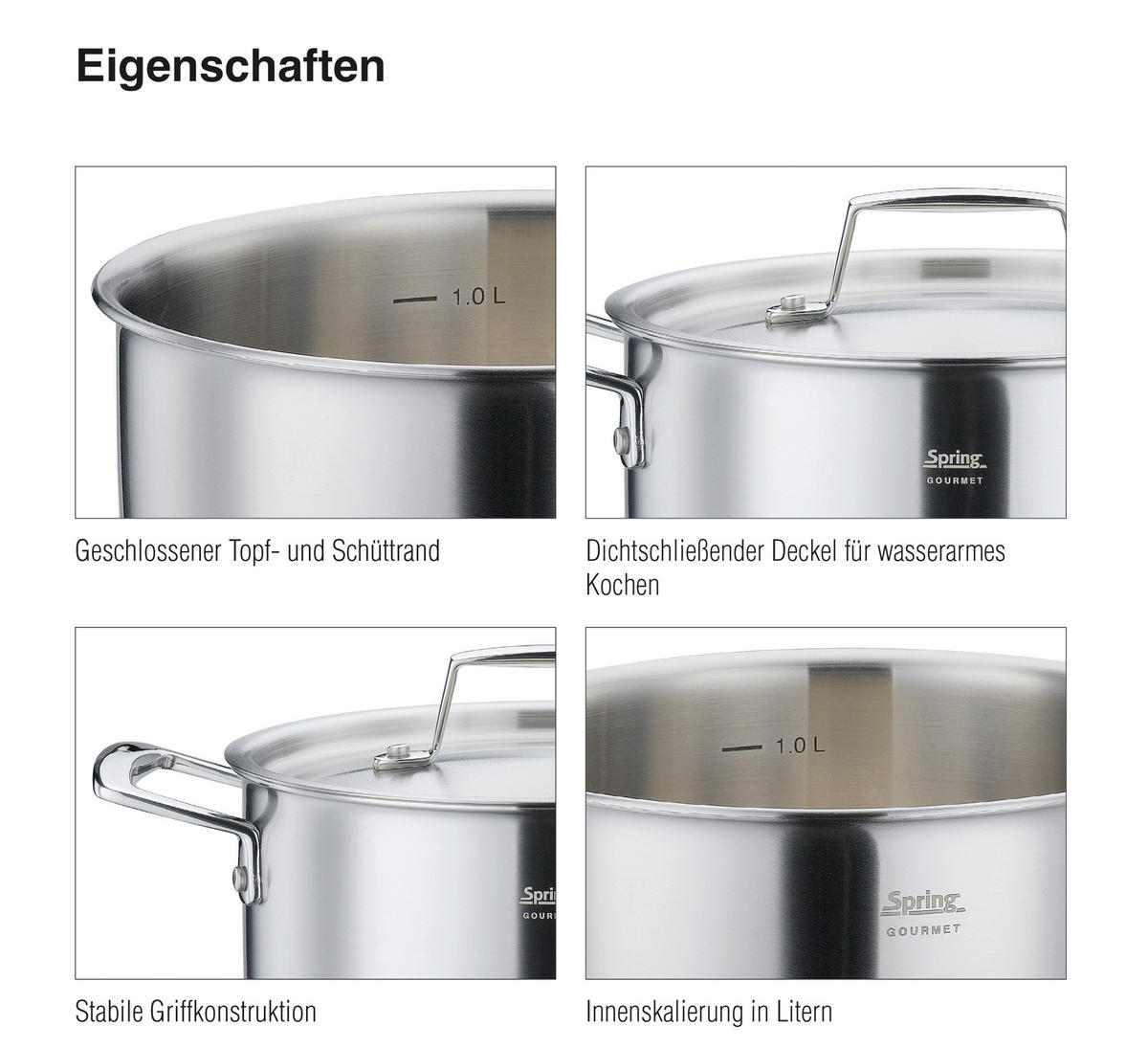 KOCHTOPFSET GOURMET  - Silberfarben, Basics, Metall - Spring