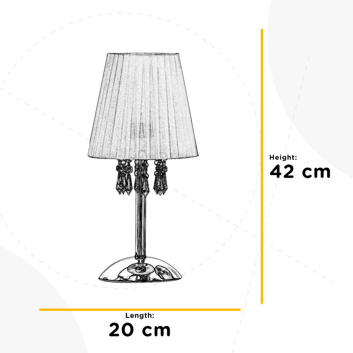 KRISTALL-TISCHLEUCHTE 20/42 cm   - Chromfarben/Weiß, KONVENTIONELL, Glas/Textil (20/42cm)