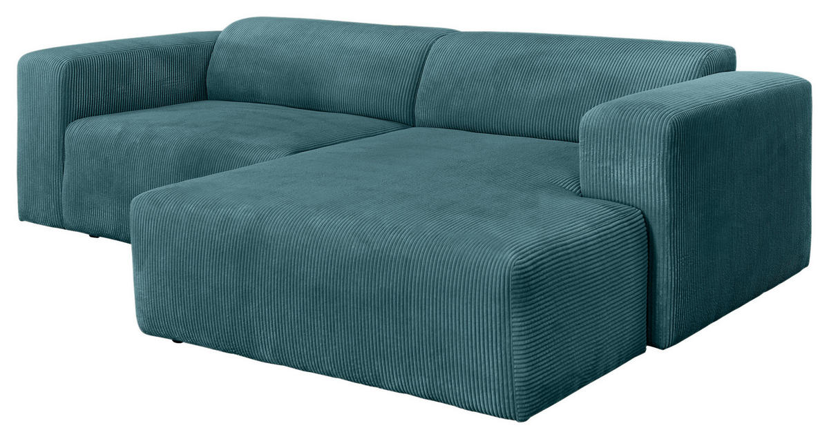 ECKSOFA BASMA in Cord Petrol  298/175 cm  - Petrol/Schwarz, Design, Kunststoff/Textil (298/175cm) - P & B