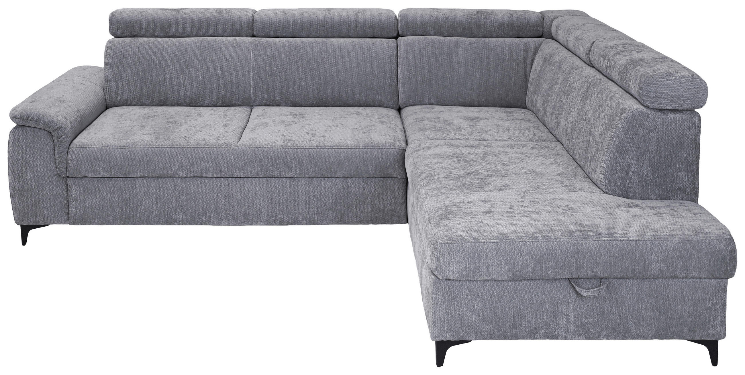 ECKSOFA Hellgrau Chenille Bettkasten, Schlaffunktion, Rücken echt, Kopfteilverstellung, Liegefläche im Originalstoff  - Hellgrau/Schwarz, KONVENTIONELL, Textil/Metall (265/206cm) - Carryhome