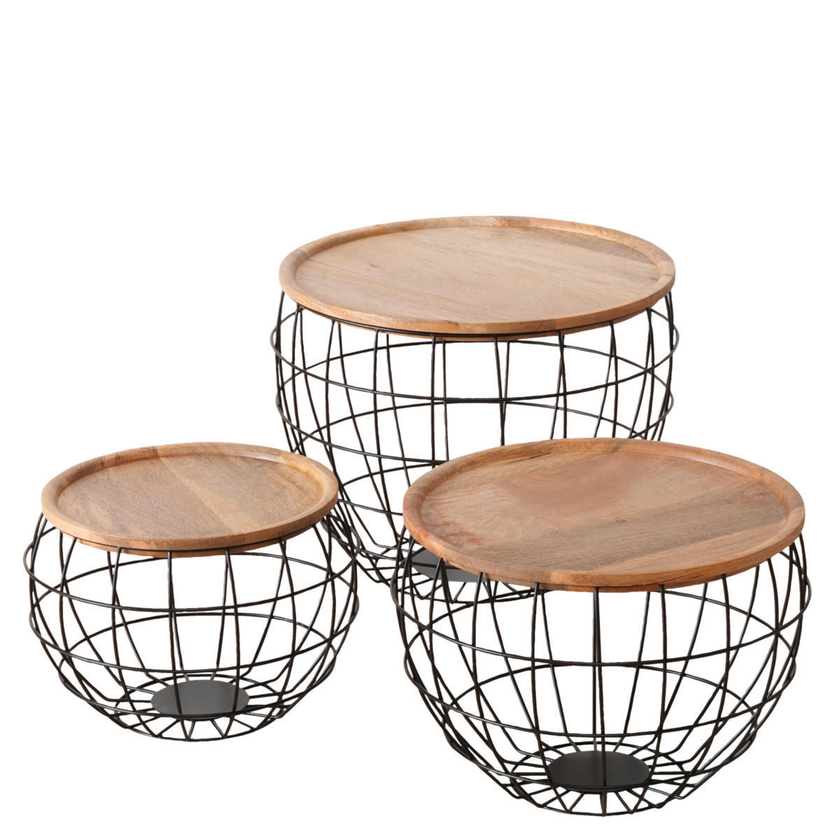PRÍRUČNÝ STOLÍK, mangové drevo, čierna - čierna, Basics, kov/drevo (36/24cm)