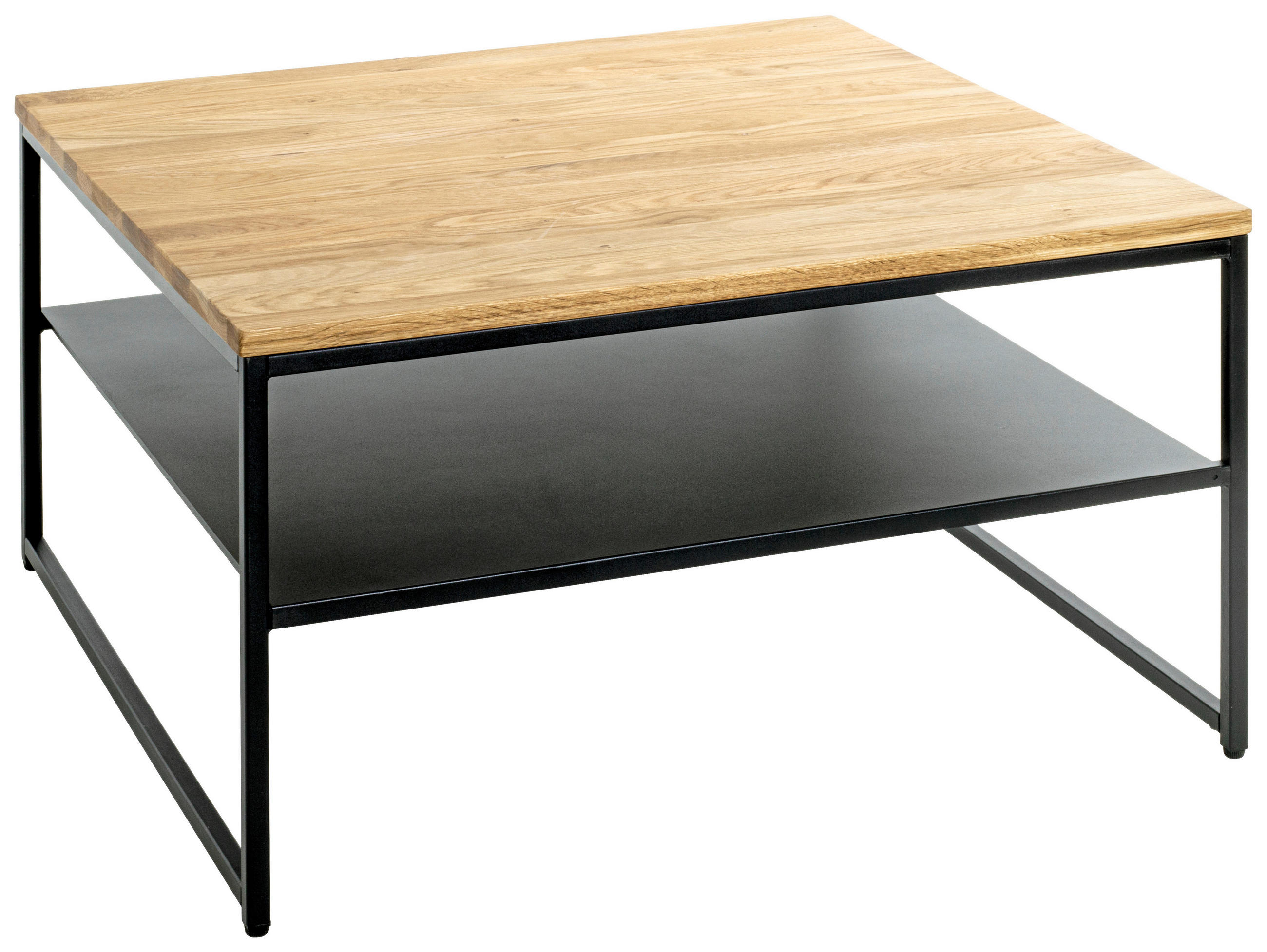 COUCHTISCH Eiche massiv 70/70/40 cm quadratisch Schwarz, Eichefarben  - Eichefarben/Schwarz, Design, Holz/Metall (70/70/40cm)