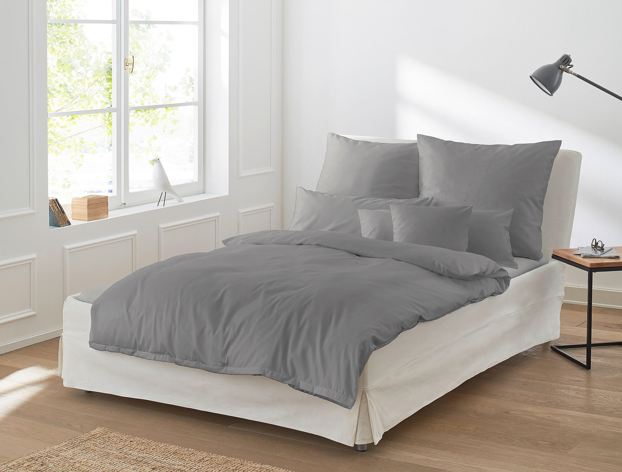 BETTWÄSCHE 200/200 cm Makosatin  - Graphitfarben, KONVENTIONELL, Textil (200/200cm)