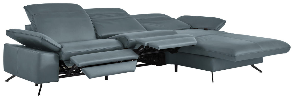 ECKSOFA  Echtleder Blaugrau  - Blaugrau/Schwarz, Design, Leder/Metall (307/169cm) - Beldomo Premium