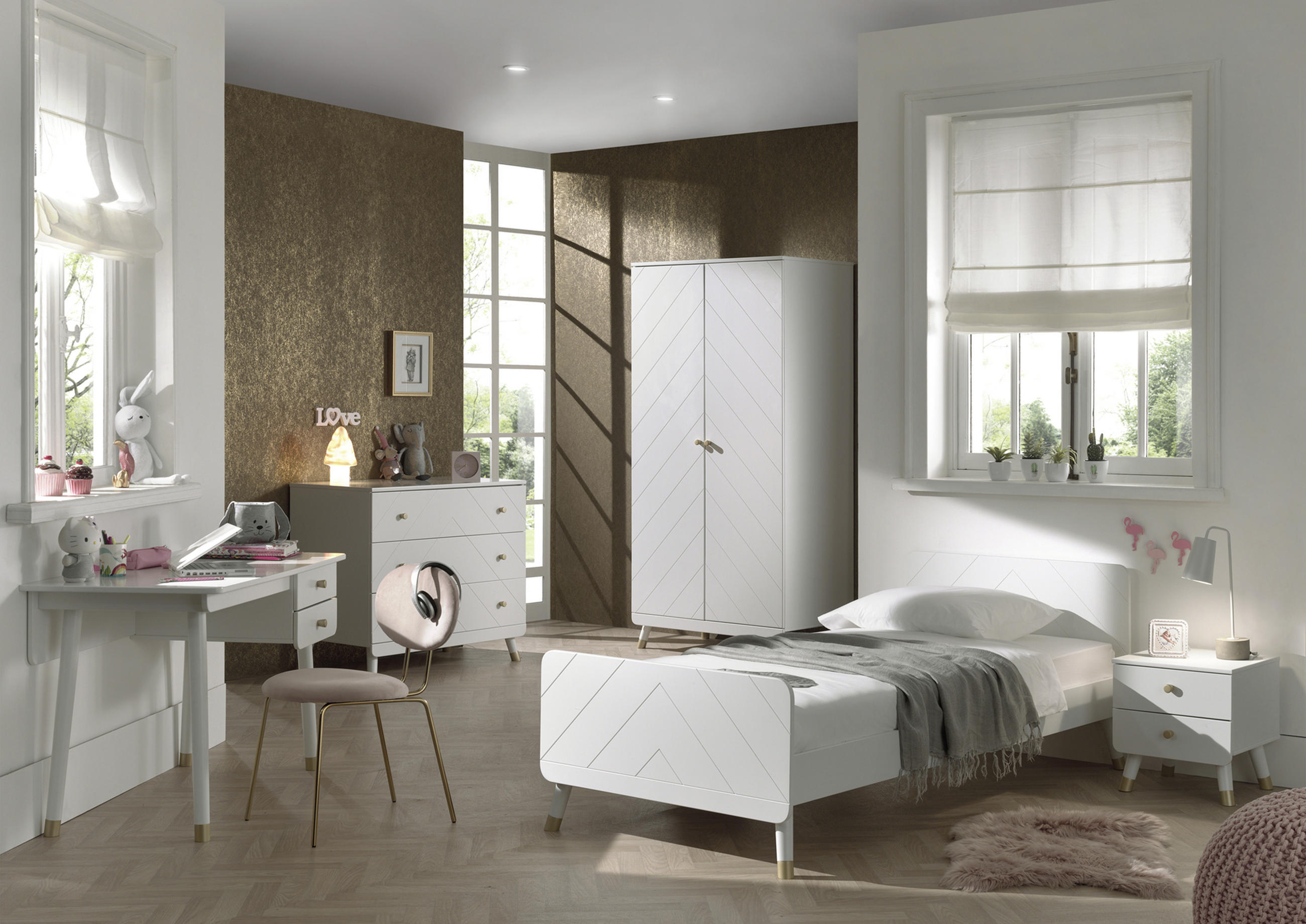 DREHTÜRENSCHRANK 2-türig Weiß - Goldfarben/Weiß, MODERN, Holzwerkstoff/Kunststoff (100/200/59cm) - MID.YOU