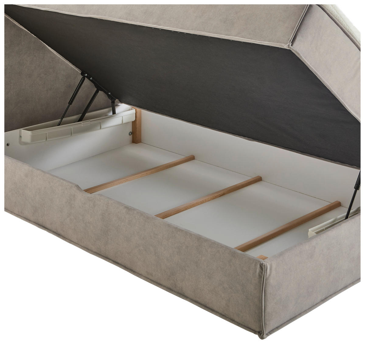 BOXBETT 120/200 cm,  in Hellgrau, Bettkasten, Topper, H3 = fest  - Hellgrau/Schwarz, Design, Kunststoff/Textil (120/200cm) - Chameo