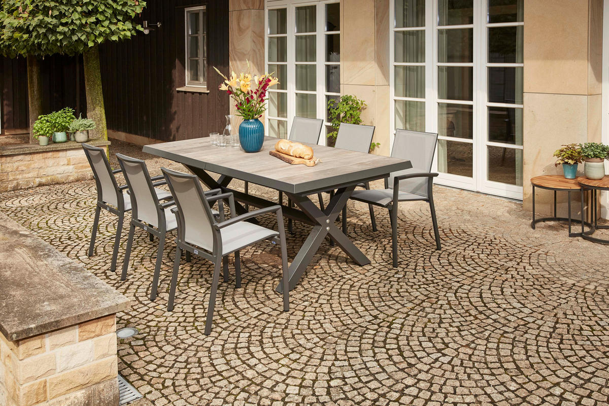 GARTENTISCH 200-260/100/77 cm Metall rechteckig  - Anthrazit/Graubraun, Basics, Keramik/Metall (200-260/100/77cm) - Siena Garden