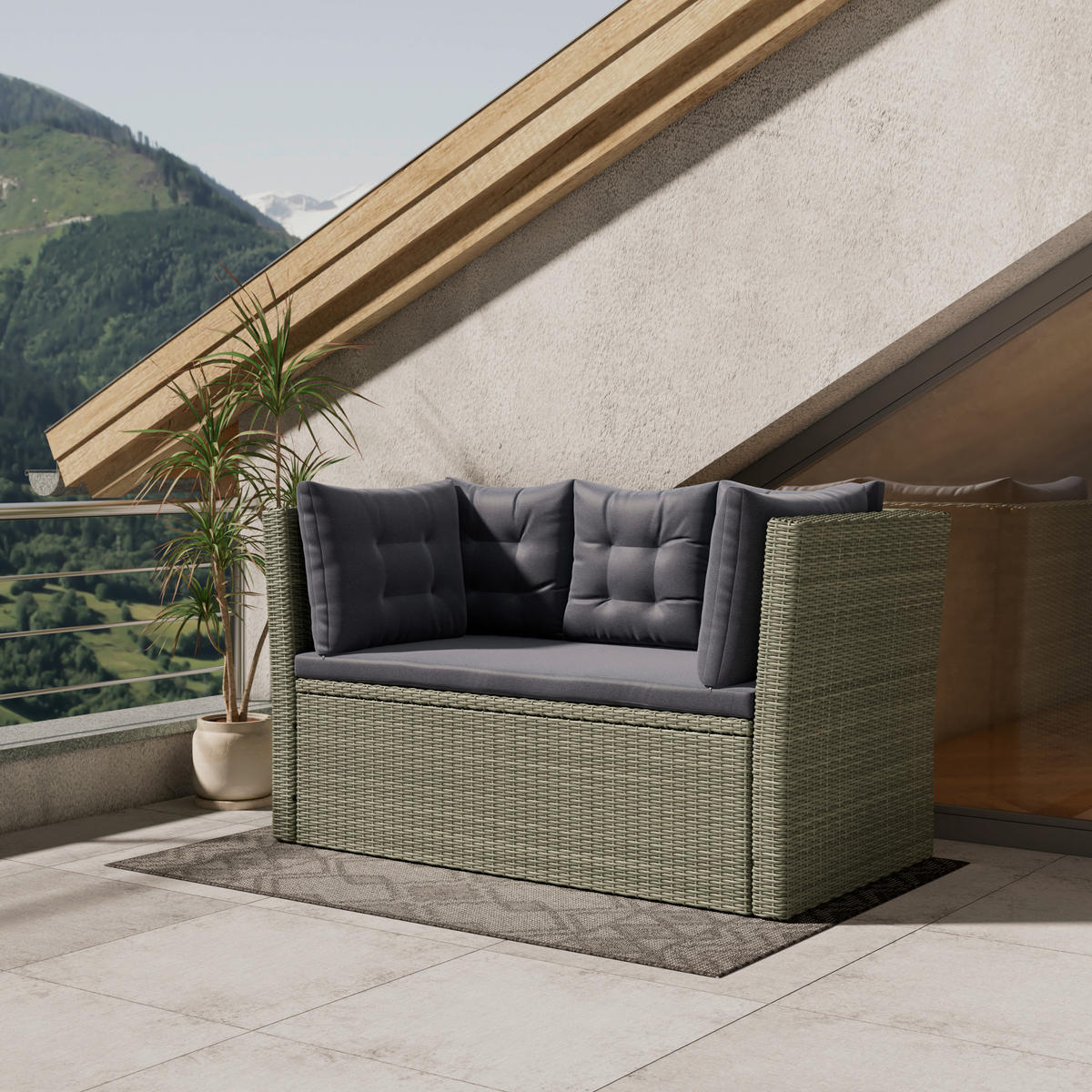 GARTENBANK 160/80/85 cm  in Grau, Dunkelgrau  - Dunkelgrau/Schwarz, MODERN, Kunststoff/Textil (160/80/85cm) - Ambia Garden