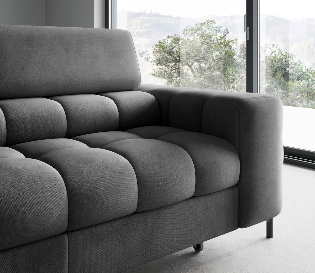 ECKSOFA FERUCCE Dunkelgrau Flachgewebe Bettkasten, Kopfteilverstellung  - Dunkelgrau/Schwarz, Design, Textil/Metall (200/276cm) - MID.YOU