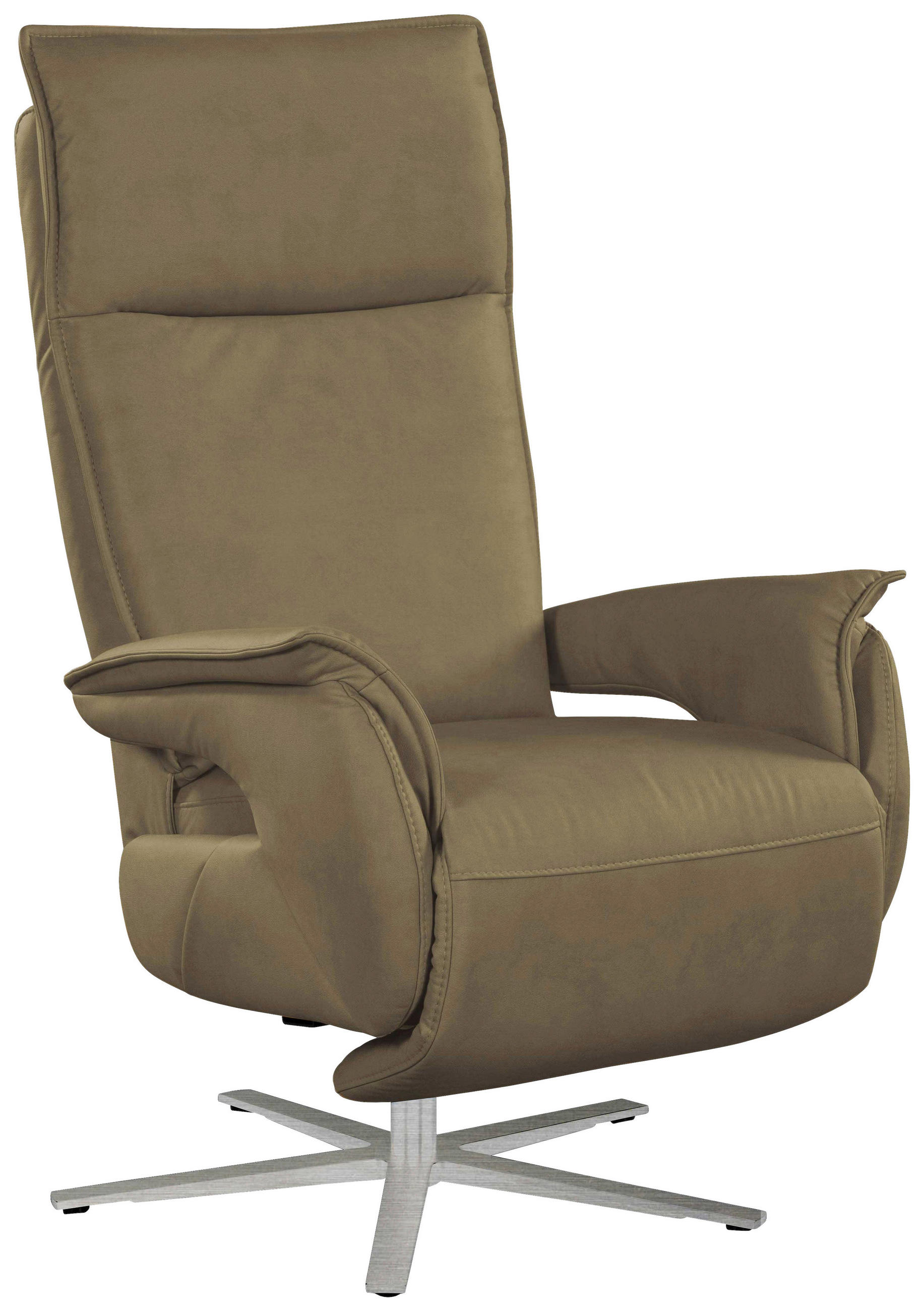 RECLINERFÅTÖLJ i läderimitation (vegan) olivgrön  - stålfärgad/olivgrön, Modern, metall/textil (77/116/80cm) - Livetastic