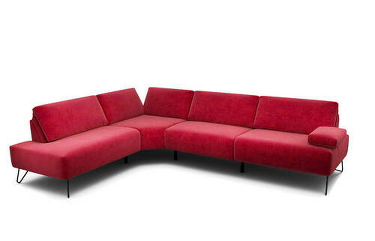ECKSOFA Cosy Rot Samt  - Rot/Schwarz, Design, Textil/Metall (213/288-303cm) - SENSOO