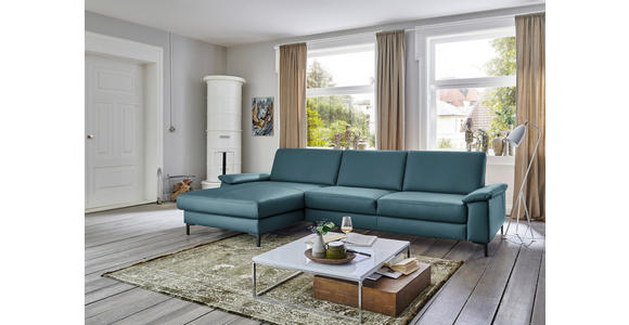 ECKSOFA in Echtleder Blau 176/334 cm - Blau/Schwarz, Design, Leder/Metall (176/334cm) - Dieter Knoll