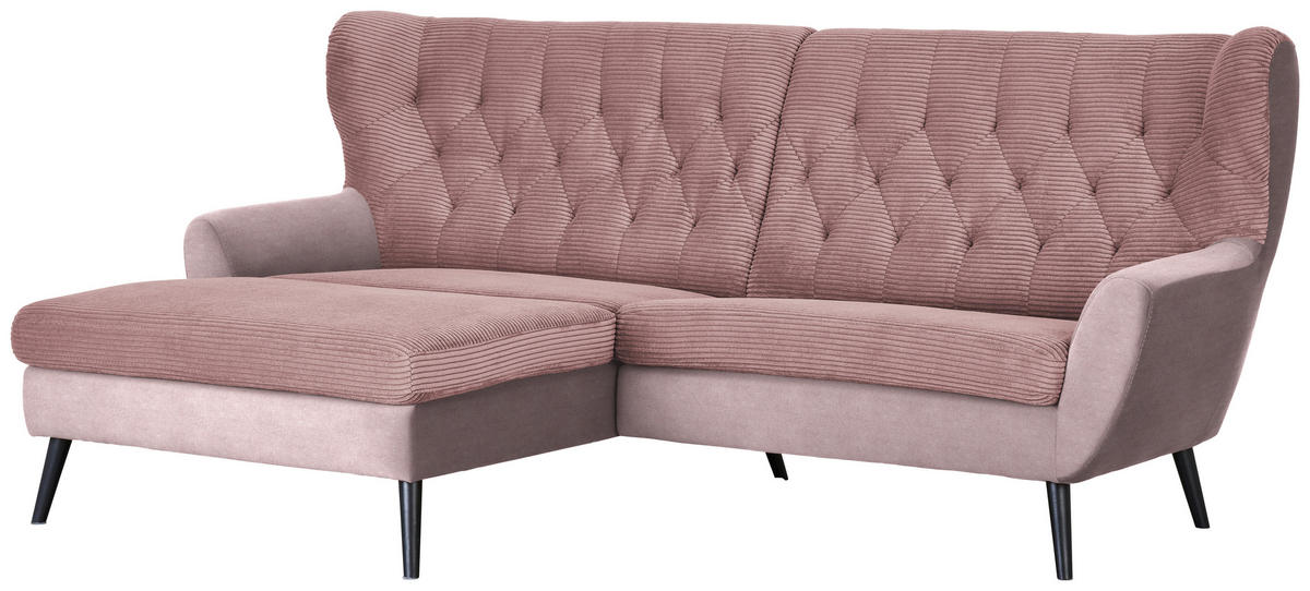 ECKSOFA Rosa Cord  - Schwarz/Rosa, Design, Holz/Textil (165/237cm) - Stylife