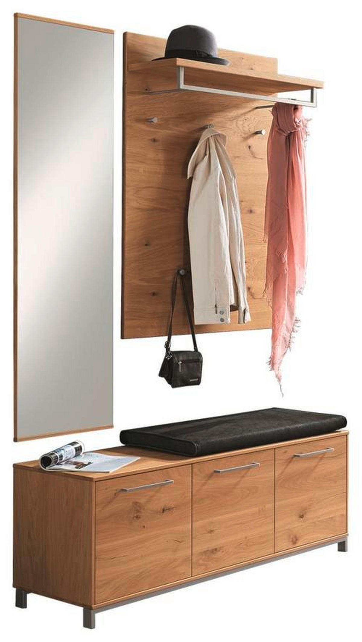 GARDEROBE 4-teilig  in 127/195/40 cm  - Eichefarben/Anthrazit, Design, Glas/Holz (127/195/40cm)