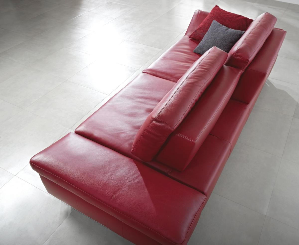 SITZGARNITUR Rot Echtleder  - Edelstahlfarben/Rot, Design, Leder/Metall (220/200/85/109cm) - Moderano