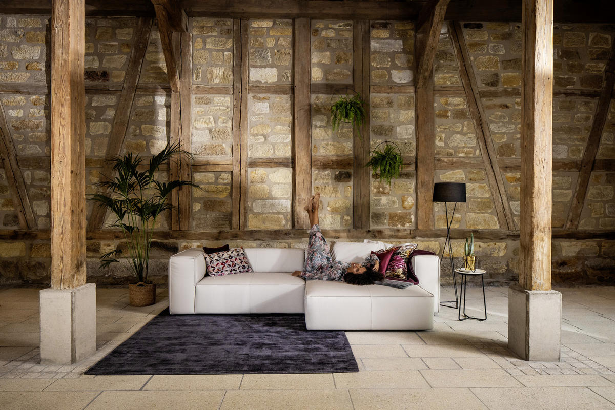 ECKSOFA in Echtleder Beige  - Beige/Schwarz, Modern, Leder/Kunststoff (300/164cm) - W.Schillig