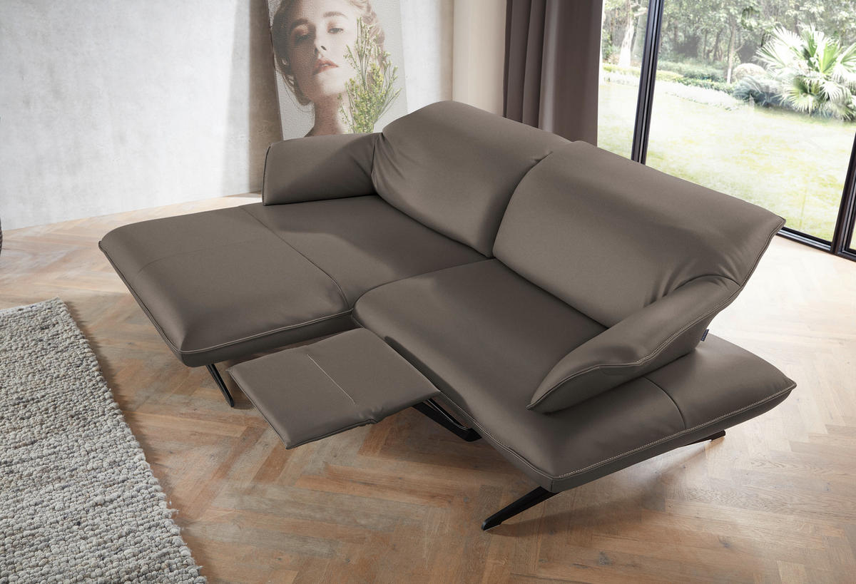ECKSOFA in Echtleder Graubraun  - Graubraun/Beige, Design, Leder/Metall (169/252cm) - Koinor
